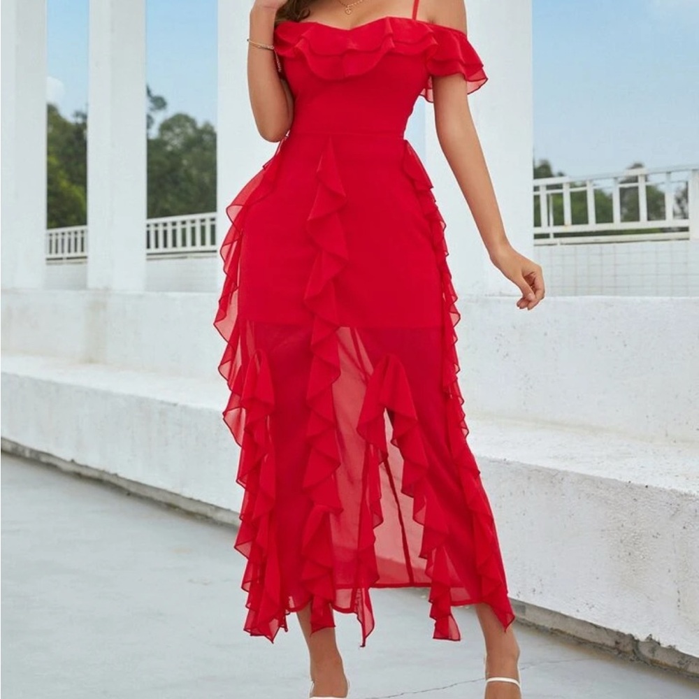 Red Ruffled Maxi Dress